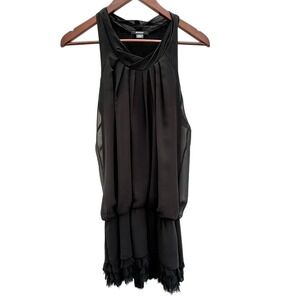 Rudsak Womens Black Chiffon Pleated‎ Sleeveless Blouse Ruffle Fringe Hem Medium